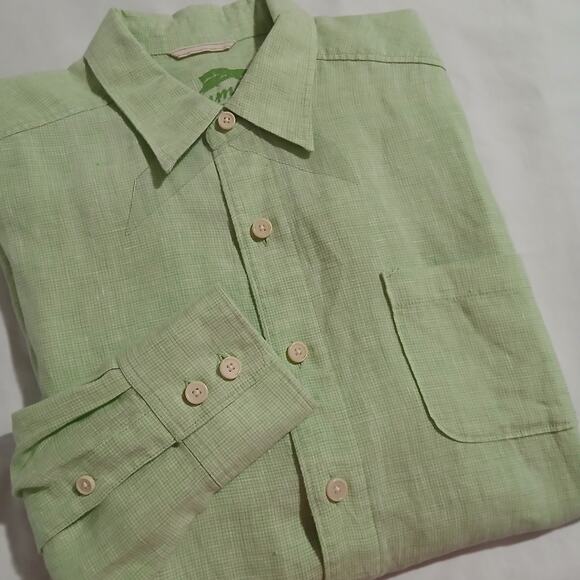 NWOT Tommy Bahama Men's Med 100% Linen Moss Green Long-Sleeved Button-Up Shirt - Picture 1 of 12